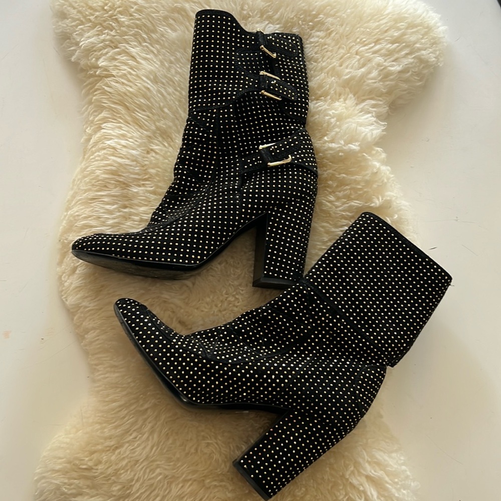 Laurence Dacade size 41 black suede gold studded boots